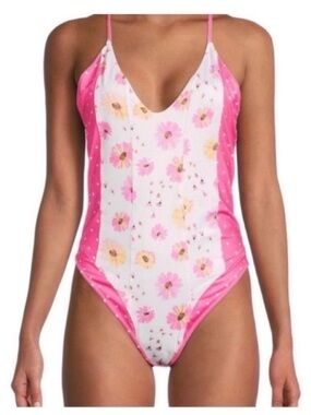 LoveShackFancy Shailee Pink White Peony Floral Print One Piece Swimsuit XS